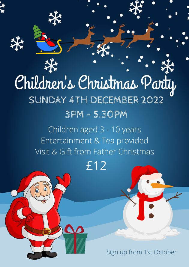 Childrens Christmas Party 4th December Bookings now Open